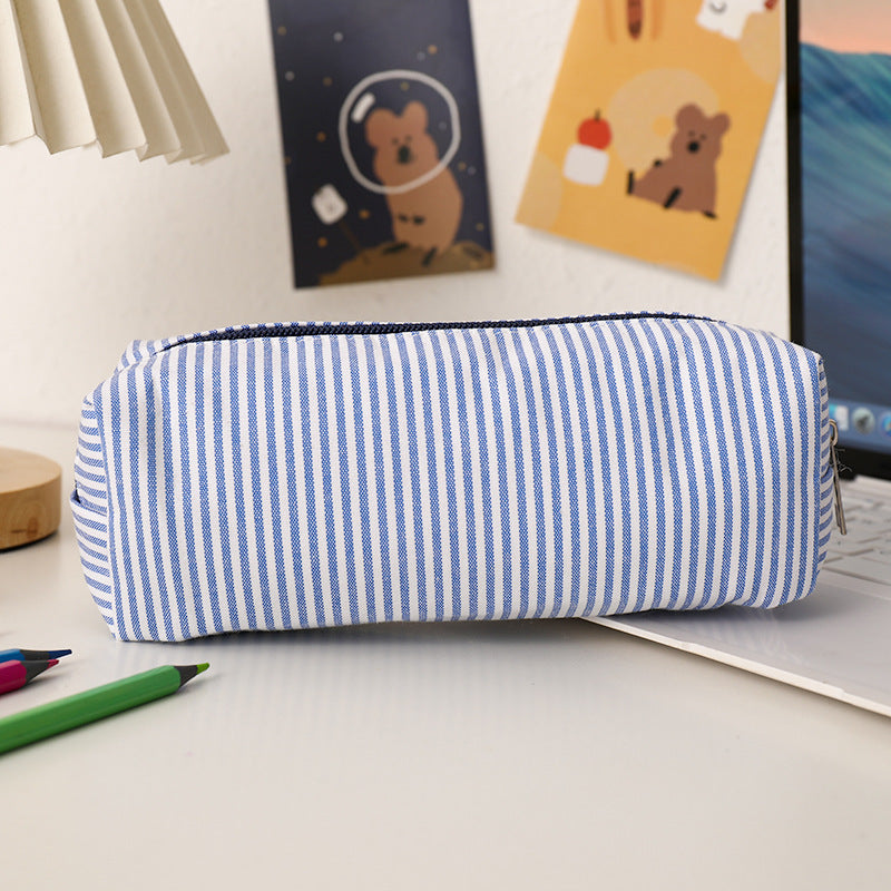 Striped Canvas Pencil Case and Stationery Organizer with Top Zipper Bowlift