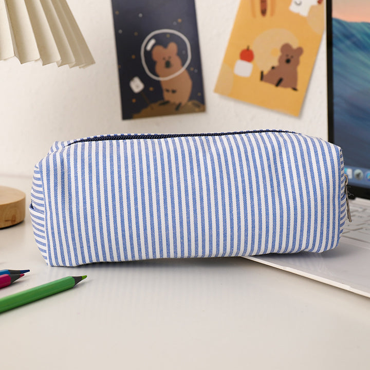 Striped Canvas Pencil Case and Stationery Organizer with Top Zipper Bowlift