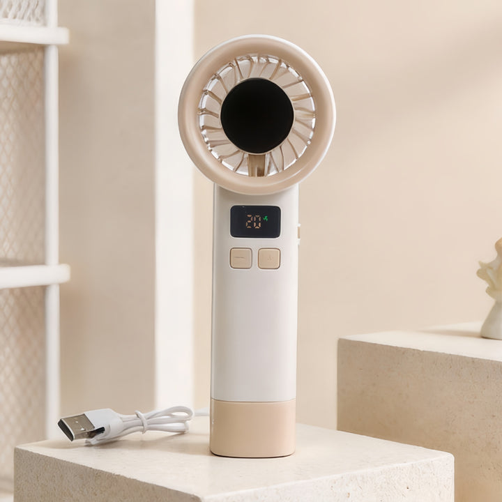 Women Portable Handheld Fan with Digital Temperature Display Bowlift