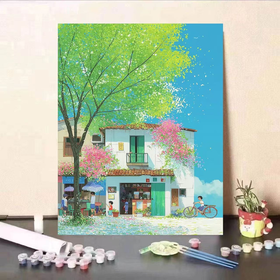 Scenic Coastal Village Canvas Art Bowlift