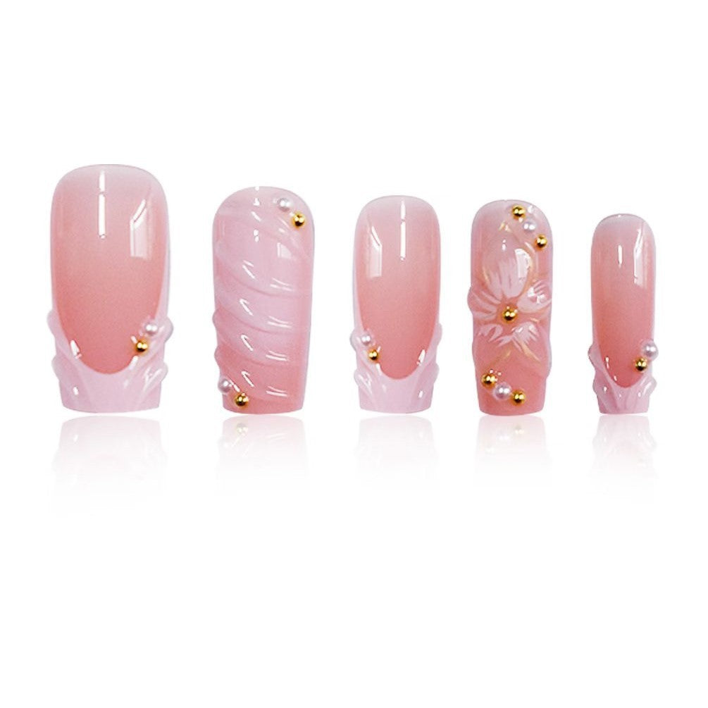 Elegant Floral Decorated Press-On Nails Bowlift