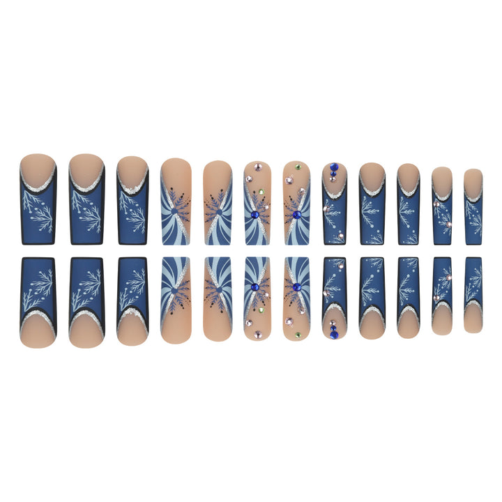 Elegant Stiletto Press-On Nails with Snowflake and Gem Accents Bowlift