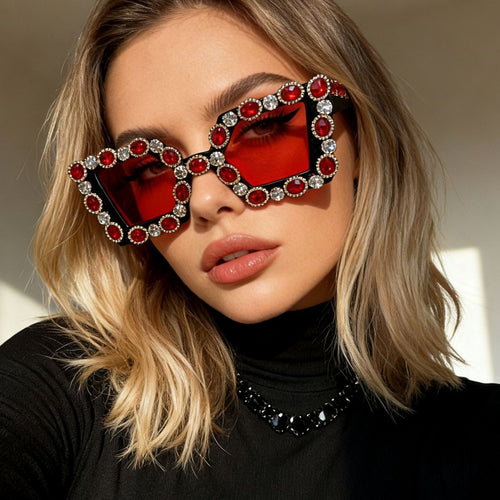 Ladies Glamorous Designer Sunglasses with Rhinestone-Embellished Frame Bowlift