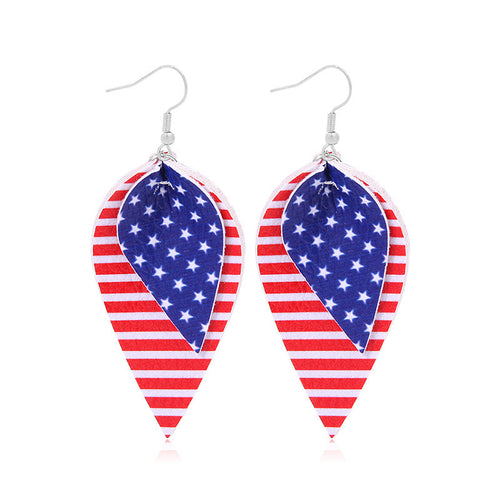 Women's lightweight drop earrings with stars-and-stripes design made of vegan leather Bowlift