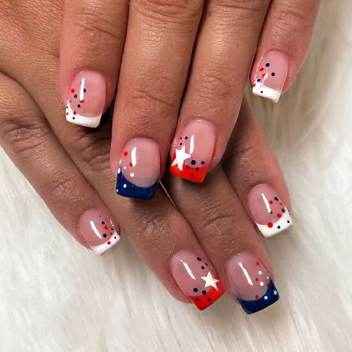 Decorative Press-On Nail Art Set with Star and Stripe Designs Bowlift