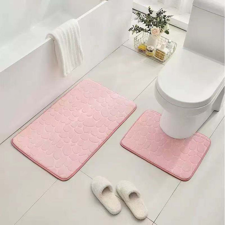 Pebble-Texture Memory Foam Bath Mat Set with U-Shaped Toilet Contour and Rectangular Non-Slip Rug Bowlift