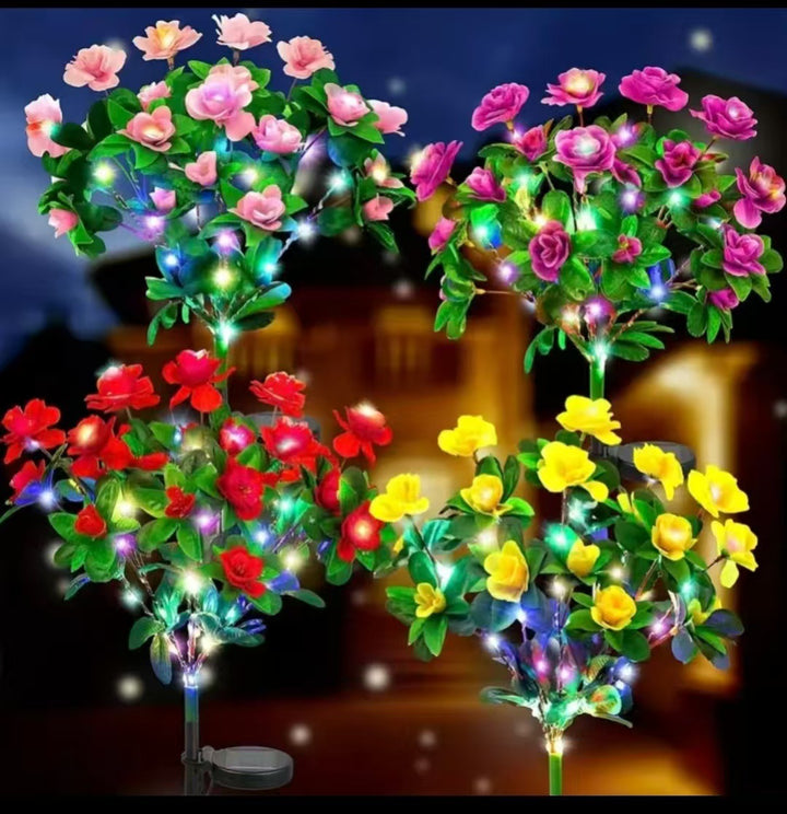 Solar-Powered Realistic Camellia Floral Garden Stake Lights With Adjustable LED Heads And Stainless Steel Spike Bowlift