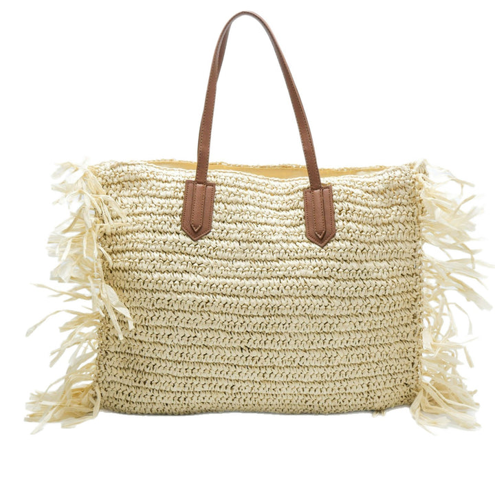 Beach bag with fringed design and sturdy leather handles Bowlift