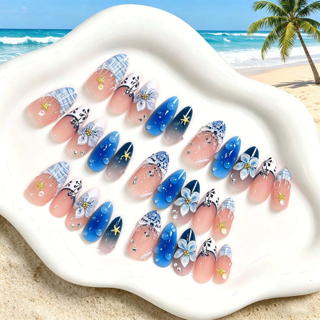 Artistic Floral Press-On Nail Set Bowlift