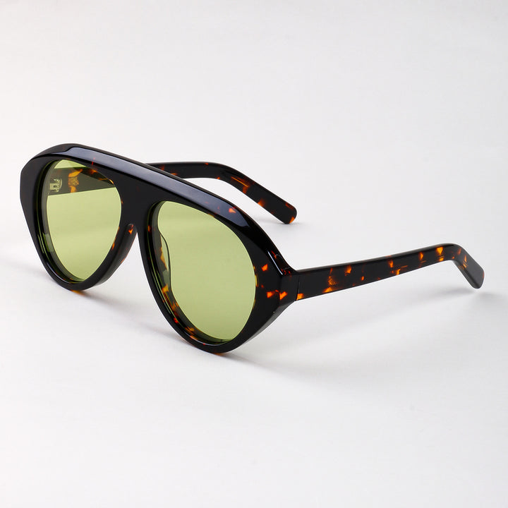 Women's Statement Sunglasses with Wide Frame and Green Lenses Bowlift