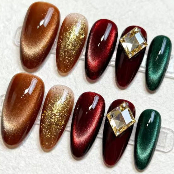 Creative artificial nails with glitter and gemstone decorations Bowlift