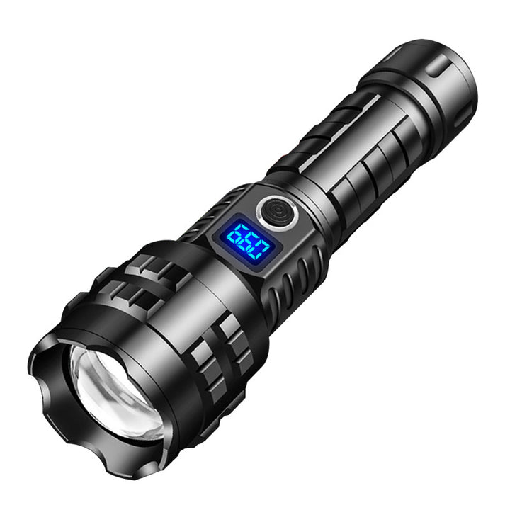 High-Powered Rechargeable Tactical LED Flashlight with Digital Battery Indicator and Zoom Focus Bowlift