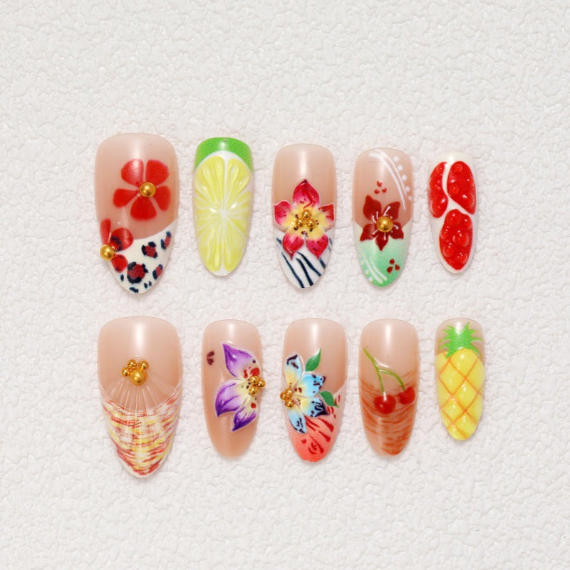Flower Motif Artificial Nails Bowlift