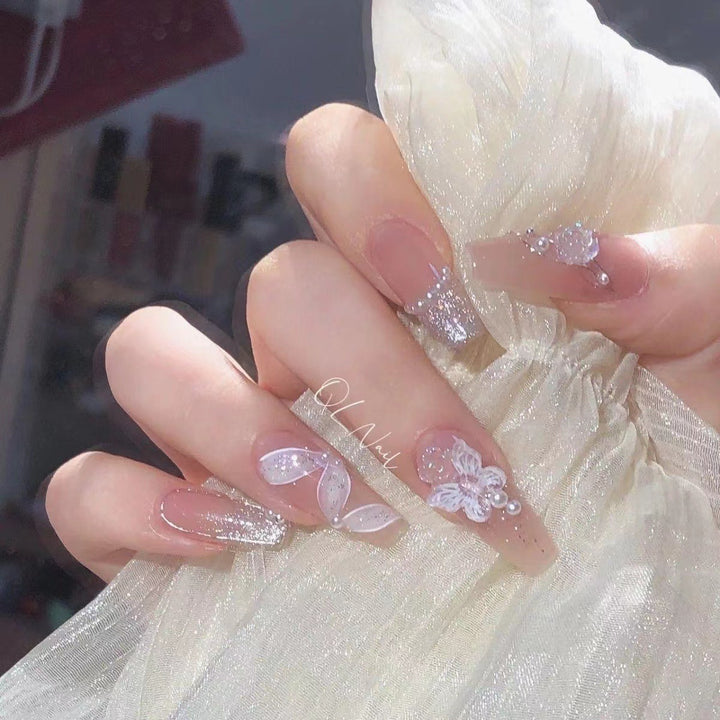 Artistic Floral-Design Press-On Nail Set Bowlift
