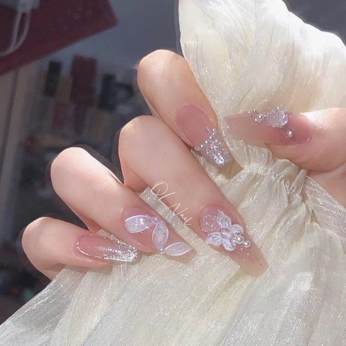 Artistic Floral-Design Press-On Nail Set Bowlift
