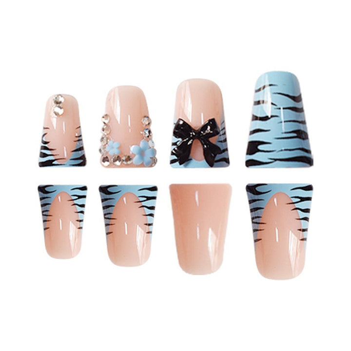 Decorative Press-On Nail Art Set with Bow and Gem Accents Bowlift