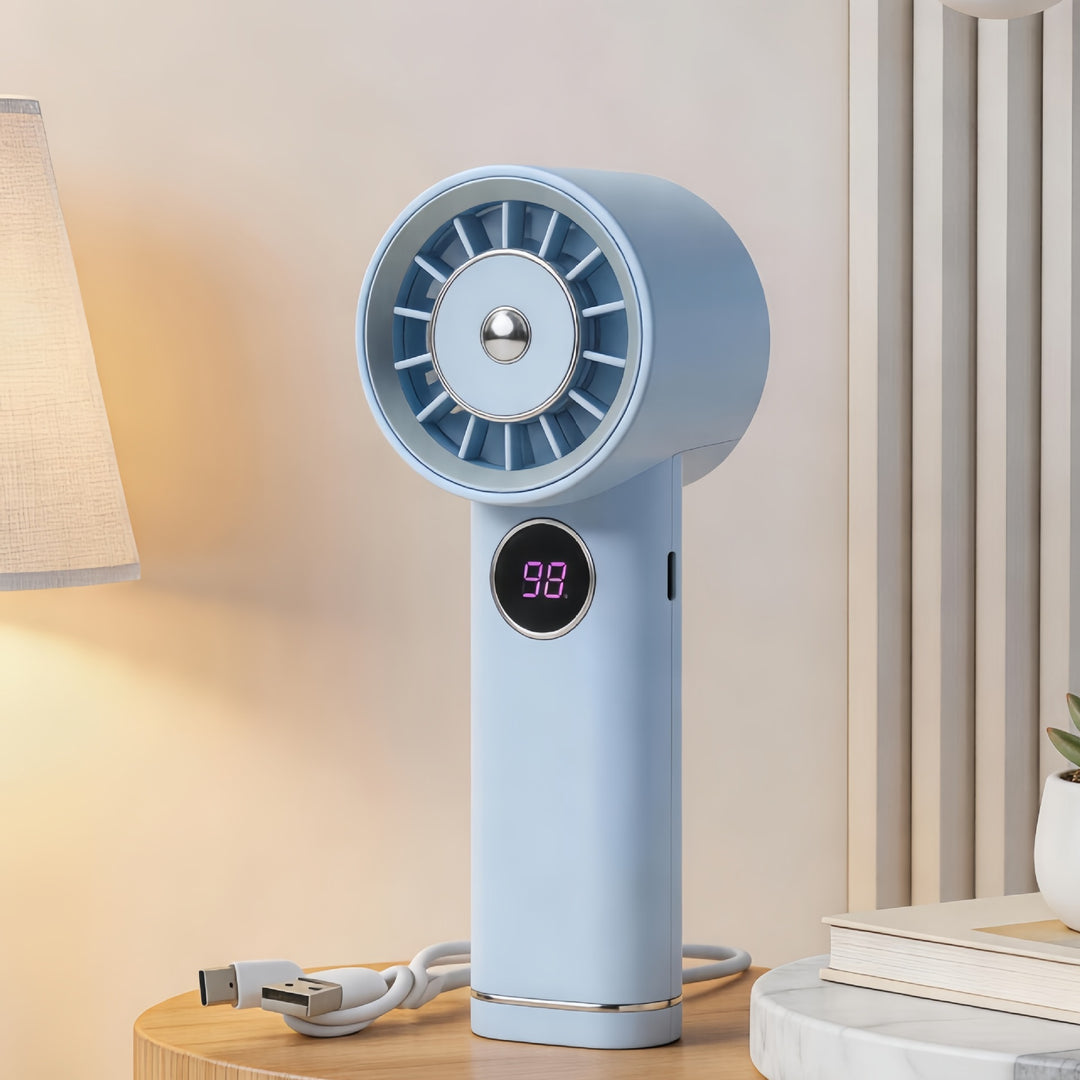 Women Portable Mini Fan with Digital Display Bowlift