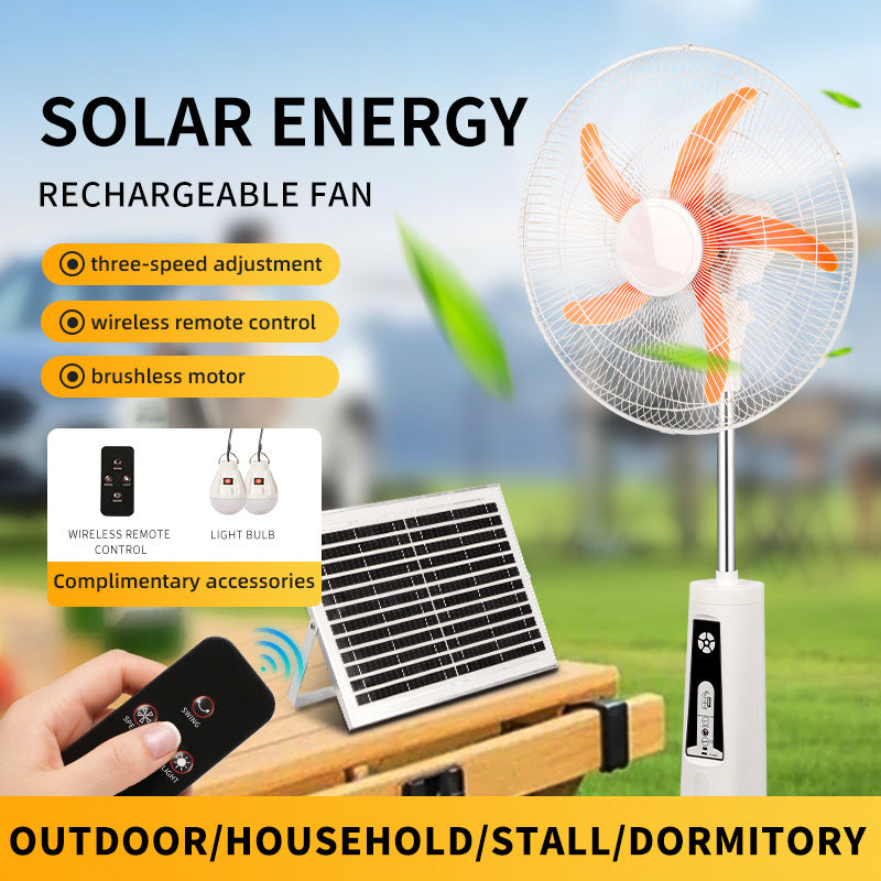 Unisex nan adjustable stand fan with solar panel, brushless motor, USB charging port and LED emergency light Bowlift