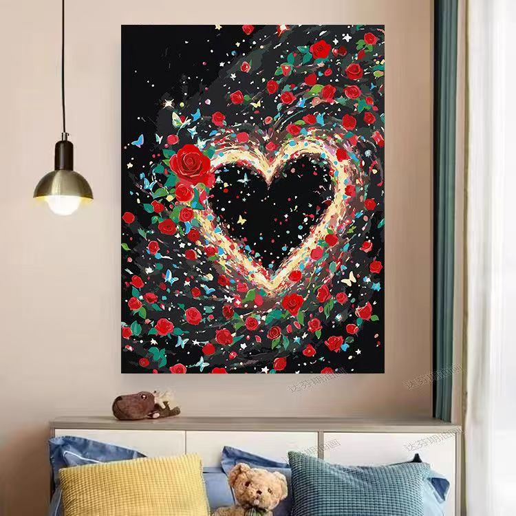 Heart and Floral Swirl Canvas Artwork Bowlift