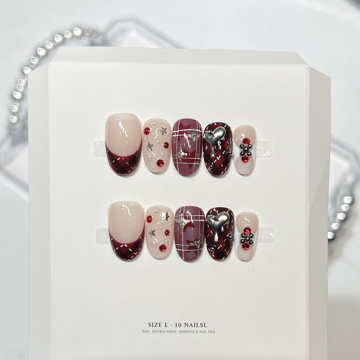 Artistic Press-On Nail Set with Elegant Floral Design Bowlift
