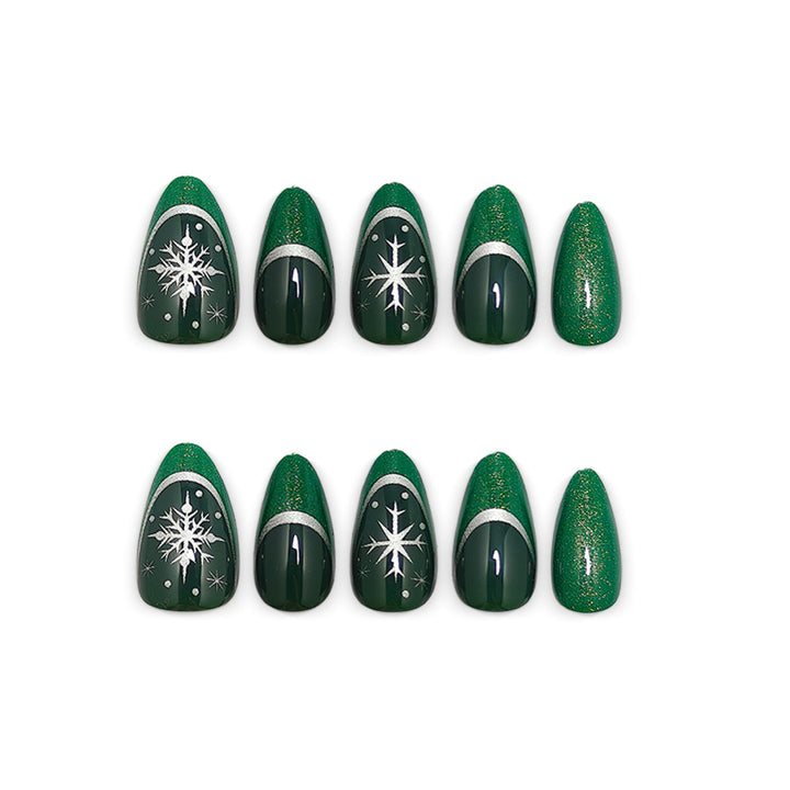 Glamorous artificial nails with intricate Christmas design Bowlift