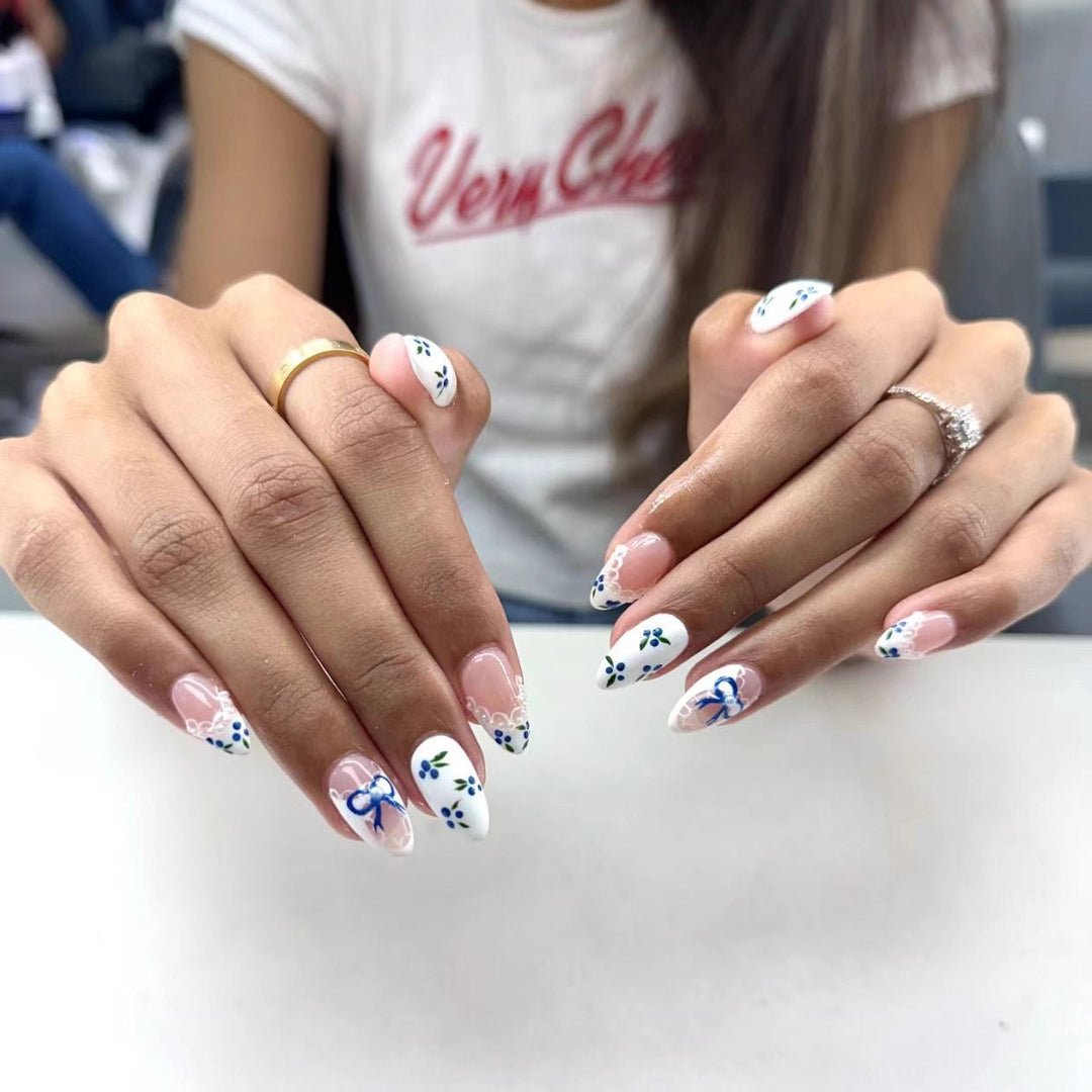 Floral Bow-Accent Press-On Nails Bowlift