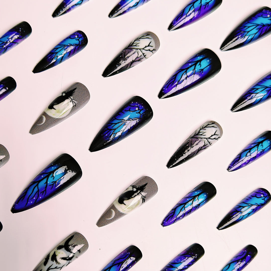 Artistic Moonlit Raven Nail Design Bowlift