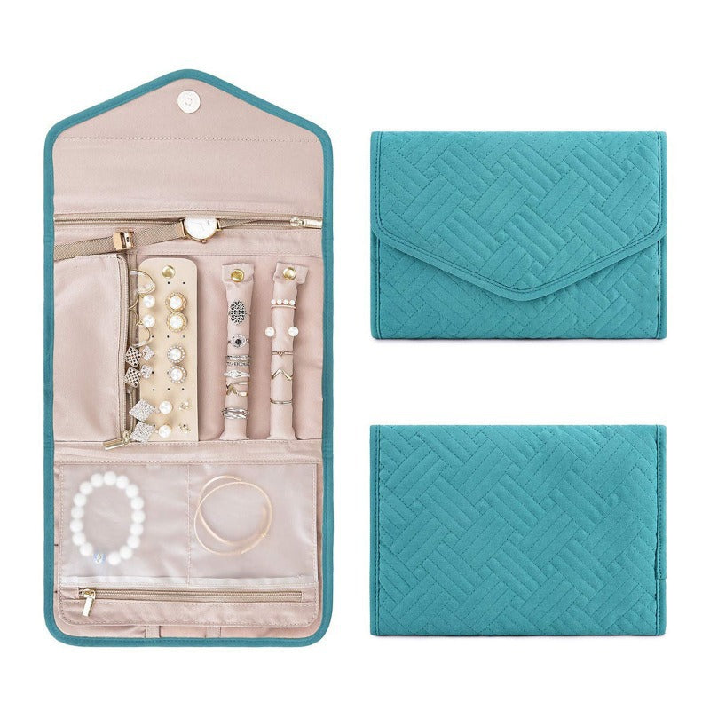 Quilted Foldable Travel Jewelry Organizer Roll with Zipper Pockets Bowlift