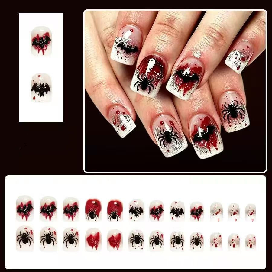 Halloween Fake Nail Set with Stylish Spider Web and Vampire Designs Bowlift
