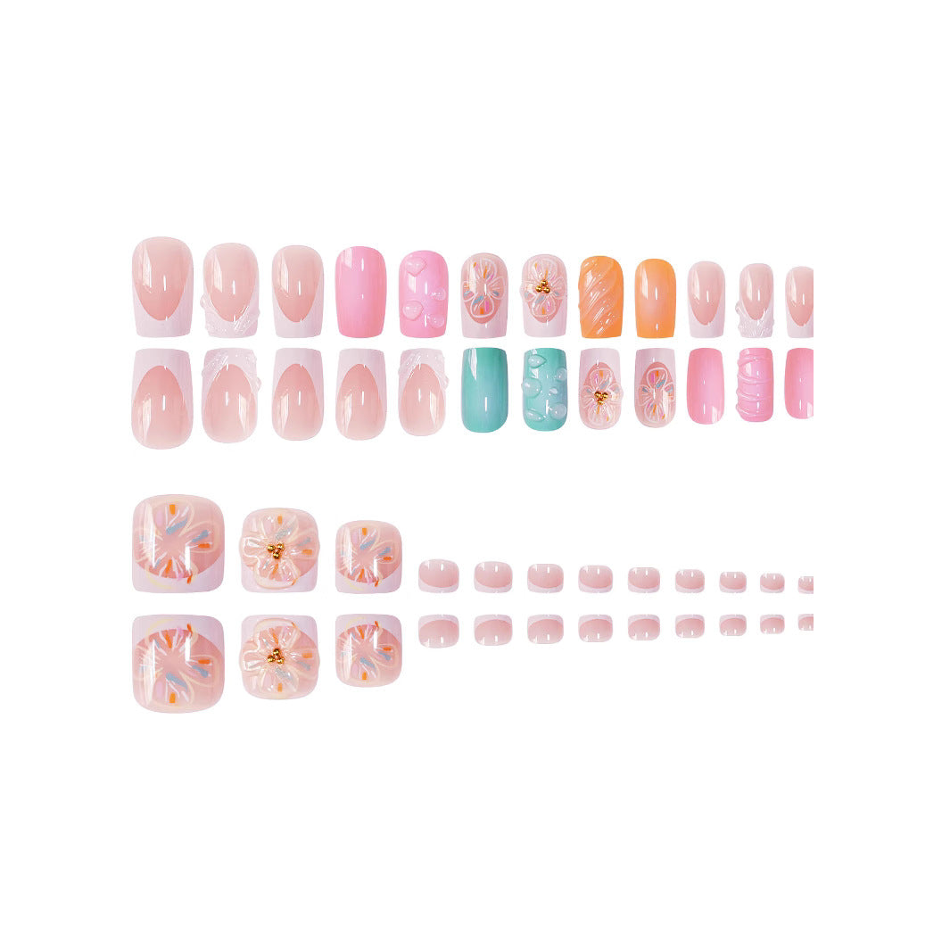 3D Floral Decorative Press-On Nails Set Bowlift