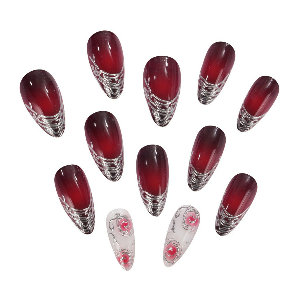 Artificial Nails Set with Elegant Ombre and Rose Designs Bowlift