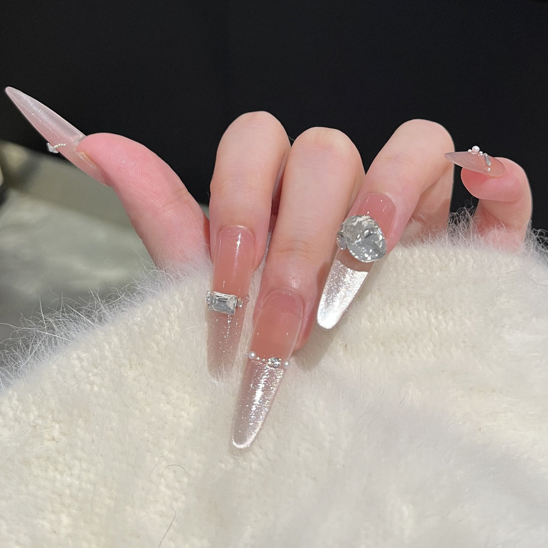 Decorative Stiletto Press-On Nail Art Set with Rhinestone Details Bowlift