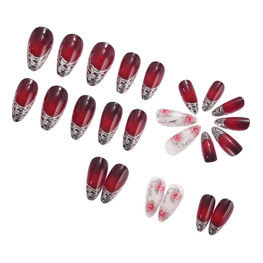 Artificial Nails Set with Elegant Ombre and Rose Designs Bowlift