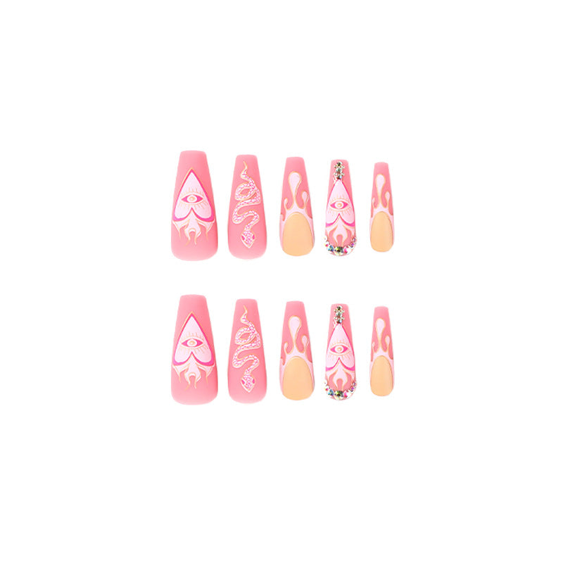 Artful Nail Extensions with Snake and Flower Decoration Bowlift
