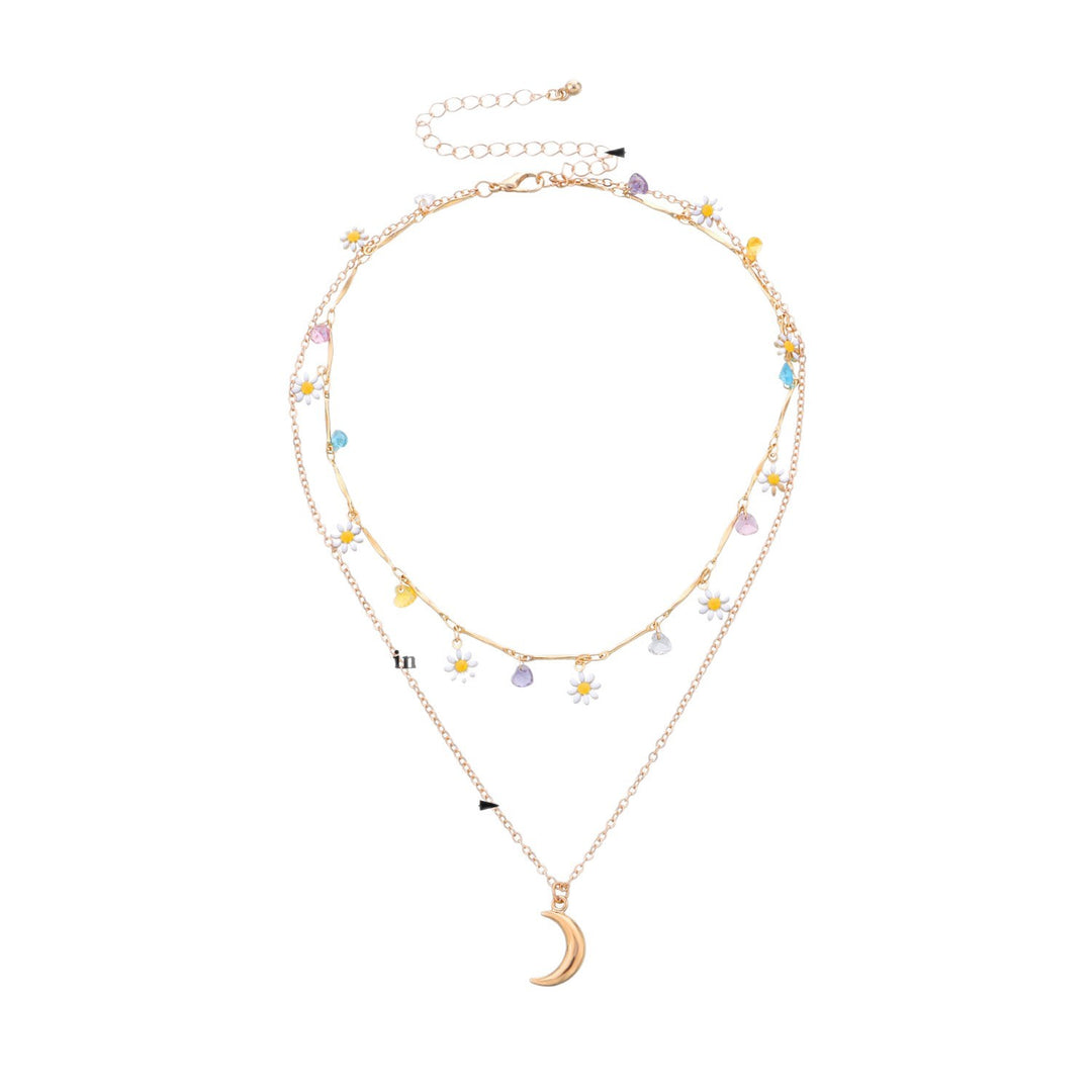 Layered Moon and Daisy Pendant Necklace Bowlift