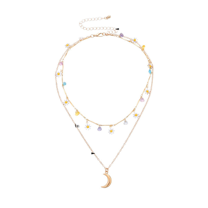 Layered Moon and Daisy Pendant Necklace Bowlift