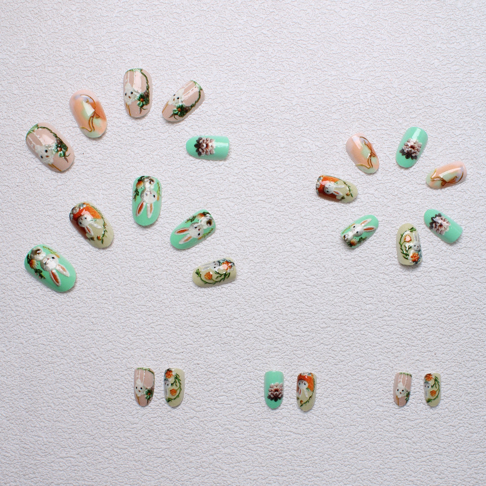 Whimsical Bunny-Themed 3D Press-On Nail Art Bowlift