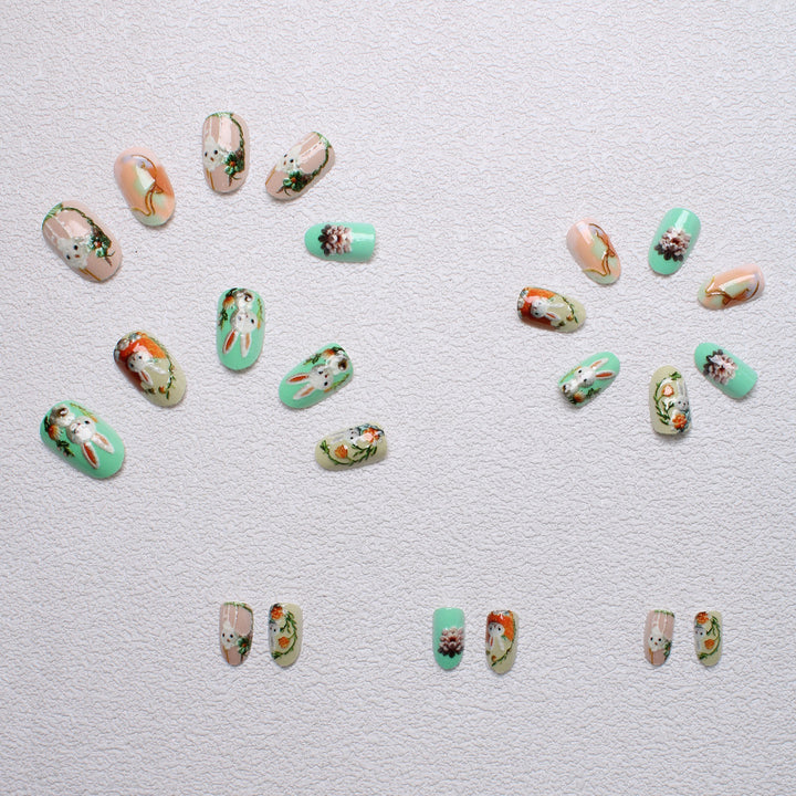 Whimsical Bunny-Themed 3D Press-On Nail Art Bowlift