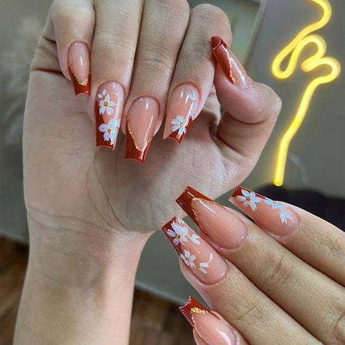 Artificial Nail Set with Floral Accents Bowlift