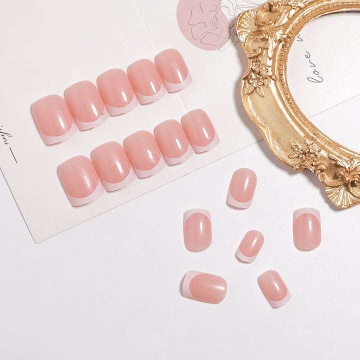 Glossy French Tip Press-On Nails Set Bowlift
