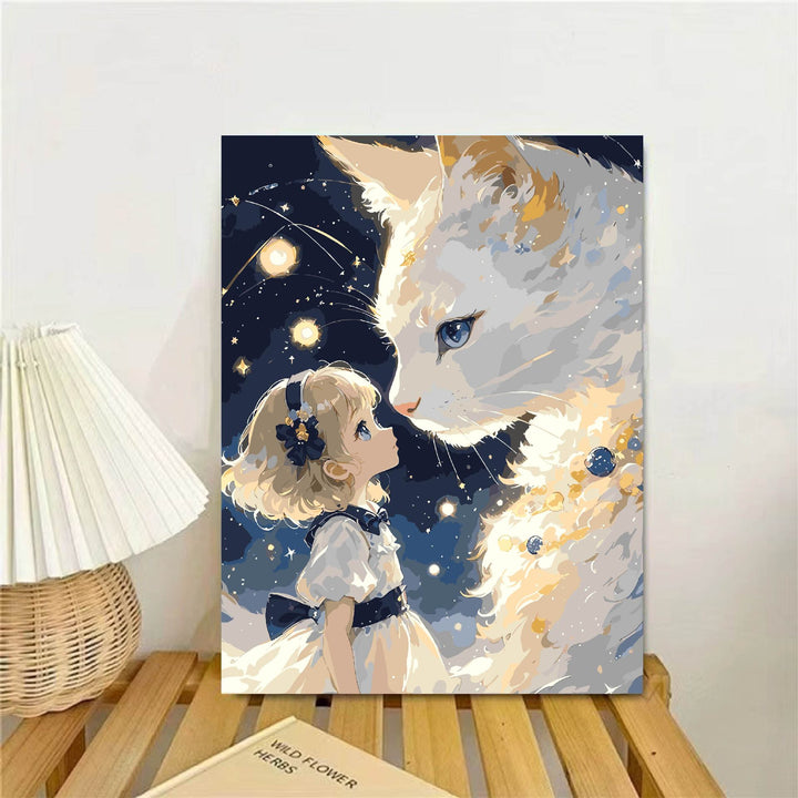 Whimsical Fantasy Cat and Girl Wall Art Bowlift