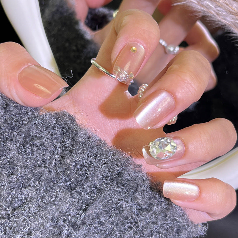 Deluxe Press-On Nail Set with Gemstone Embellishments Bowlift