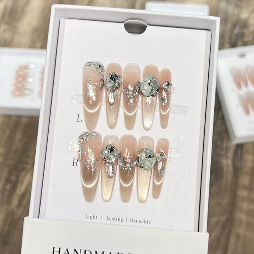 Glamorous Stiletto Press-On Nail Tips with Crystal Embellishments Bowlift