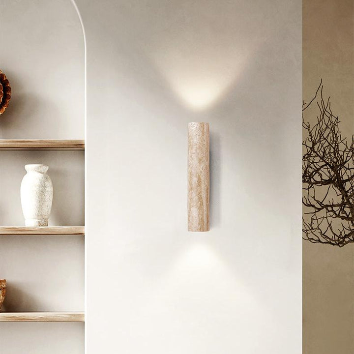 BowLift | Travertine wall lamp in Japandi tube shape