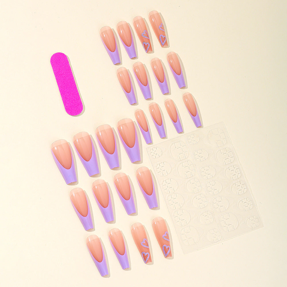 Heart-Embellished Long Acrylic Nail Art Bowlift