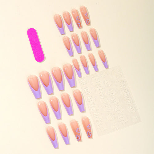 Heart-Embellished Long Acrylic Nail Art Bowlift