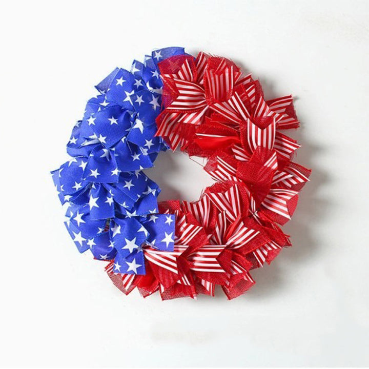 Unisex decorative door wreath with layered fabric bows and star appliqués Bowlift