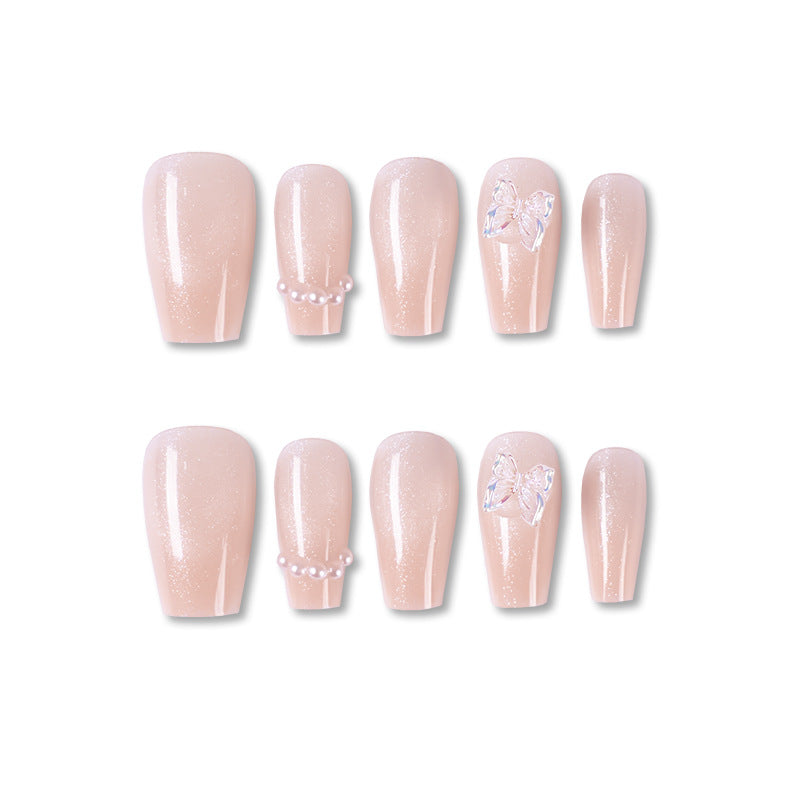 Butterfly-Embellished Glossy Press-On Nail Set Bowlift