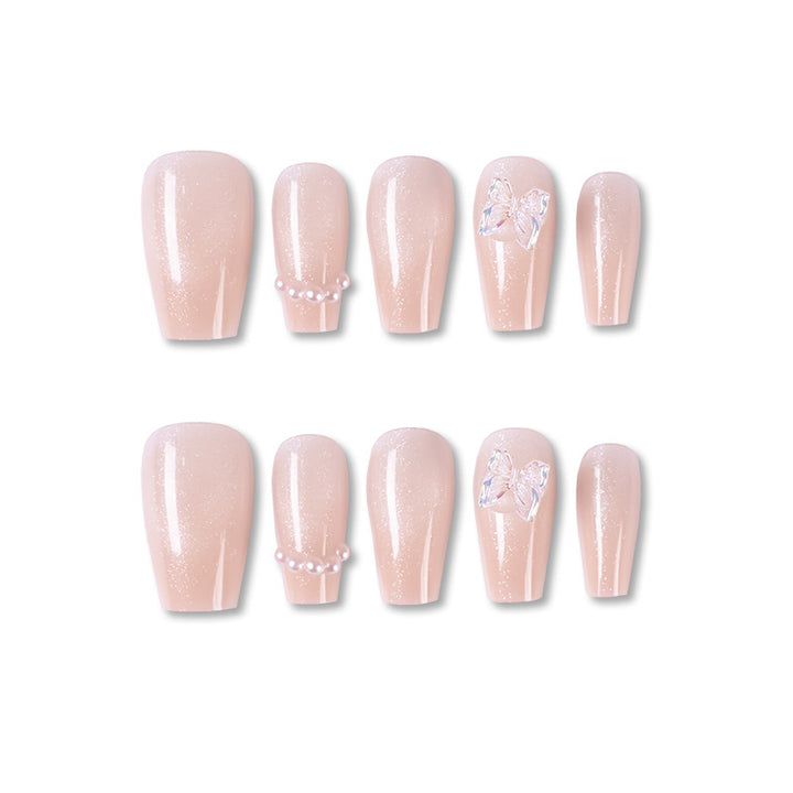 Butterfly-Embellished Glossy Press-On Nail Set Bowlift
