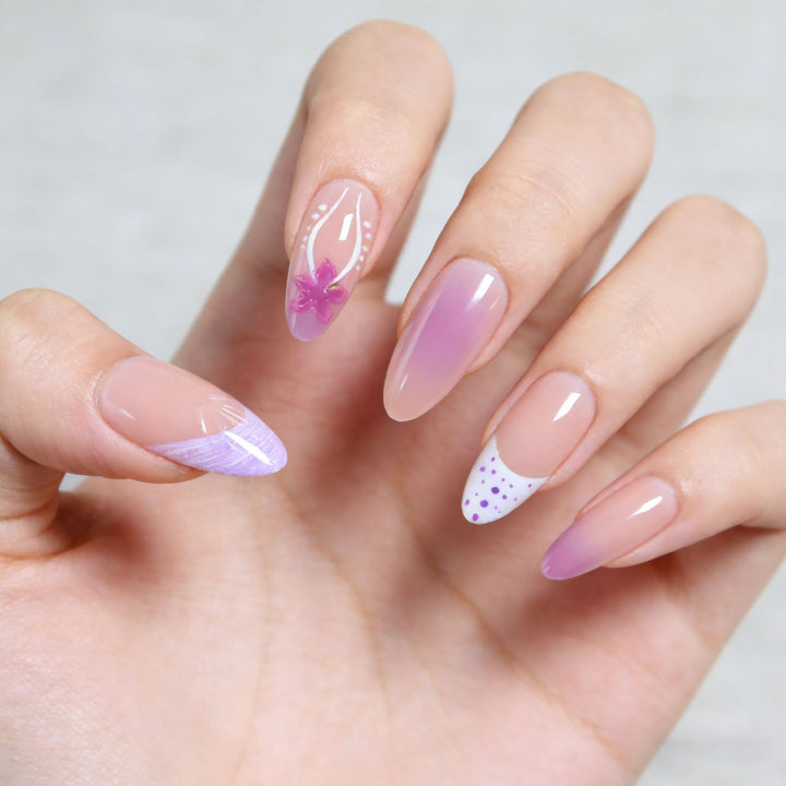 Artifical nails with delicate floral and geometric patterns Bowlift